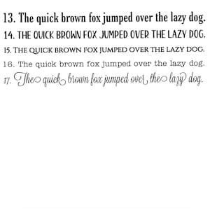 K&ouml;nnte beinhalten: Eine Nahaufnahme eines textbasierten Bildes, das verschiedene Variationen des klassischen Satzes "The quick brown fox jumped over the lazy dog." zeigt. Der Text ist in verschiedenen Schriftarten und Gr&ouml;&szlig;en, mit einigen Variationen in der Gro&szlig;- und Kleinschreibung.