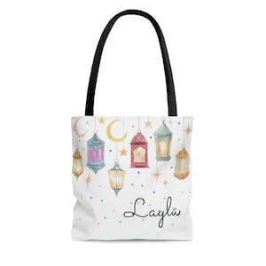 Personalized Ramadan Gift, Eid Gift Tote bag, Custom name tote bag, Taraweeh Tote bag, Ramadan Mubarak Gift, Eid Mubarak Gift for girl women
