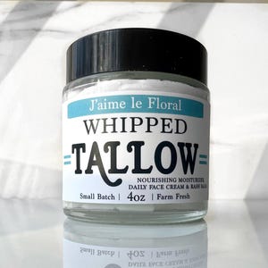 Floral Whipped Tallow Balm Moisturizer, beef tallow cream in unscented & lavender, natural skin care body moisturizer, Grassfed halal tallow