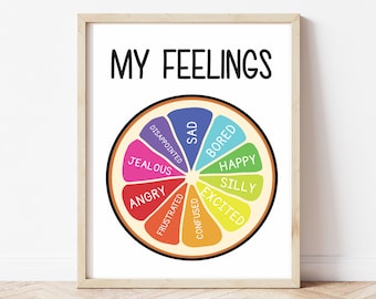 Póster de la rueda de las emociones, Cuadro de regulación de las emociones, Póster de la rueda de mis sentimientos, Descarga digital JPEG, Póster de emociones para niños, Rincón de la calma