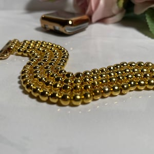 Shiny Gold Beaded apple band, gold Apple Watch Band | Beaded Watch Band | Fancy Dressy Apple iWatch Band, Apple bracelet band,