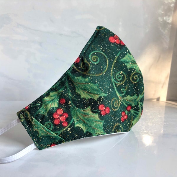 Christmas Mask | Holiday Masks | Multi Layer Face Mask with Nose Wire | breathable Mask | Washable | Mask for Winter | Mistletoe cotton Mask