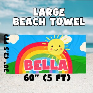 Personalized Kids Beach Towel, Custom Beach Towel for Kids, Rainbow Beach Towel for Girls, Large ...