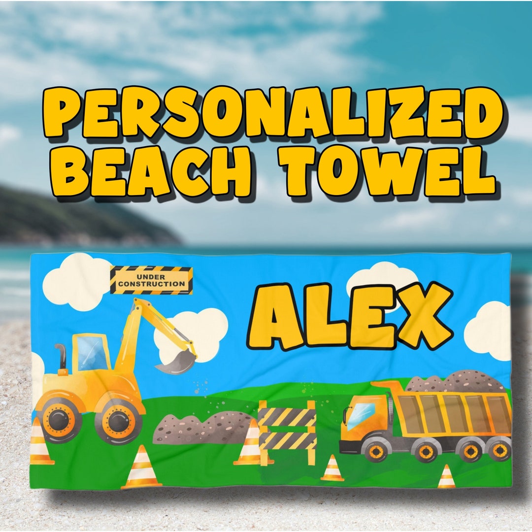 Personalized Kids Beach Towel, Custom Beach Towel for Kids, Construction Beach Towel for Boys ...