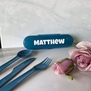 Personalized cutlery gift, Lunch box, Plastic Reusable Cutlery Set | Travel Set | 3 PC Set with Box | Fork | Spoon | Chopsticks