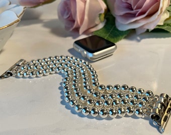 Correa de Apple con cuentas plateadas brillantes, correa plateada para Apple Watch / Correa para reloj con cuentas / Correa elegante para Apple iWatch, correa de pulsera para Apple,