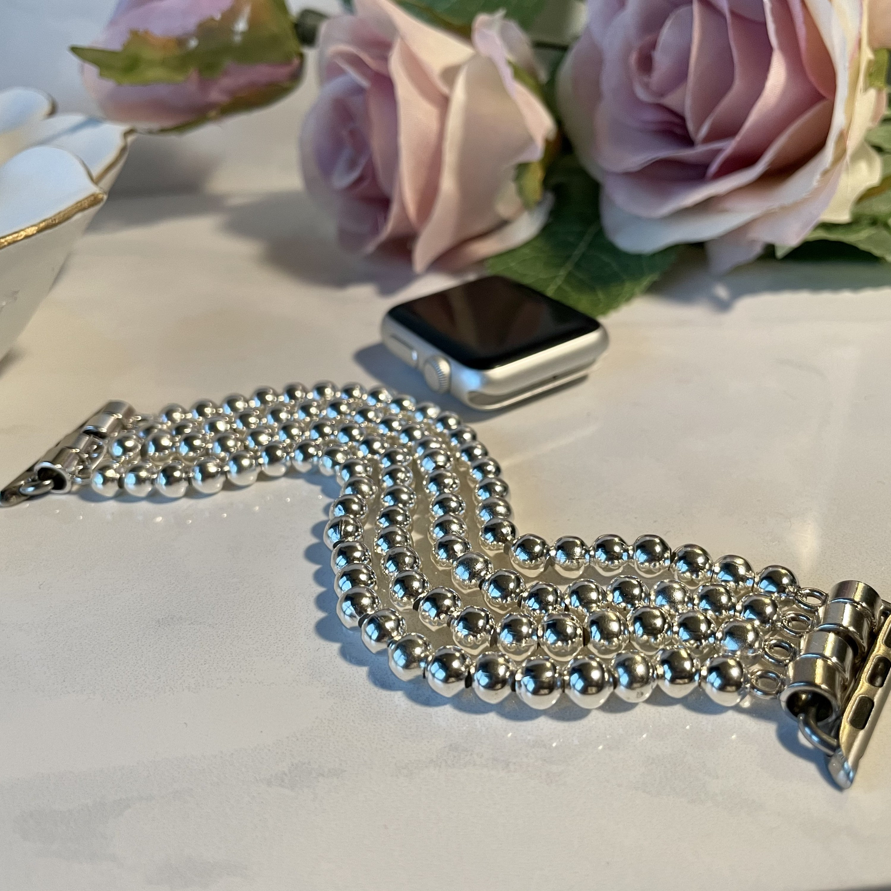 NEW Luxury Silver Bling Beaded Apple Watch Band Amazon.com: VIQIV Bling Bands for Compatible with Apple  main image 2