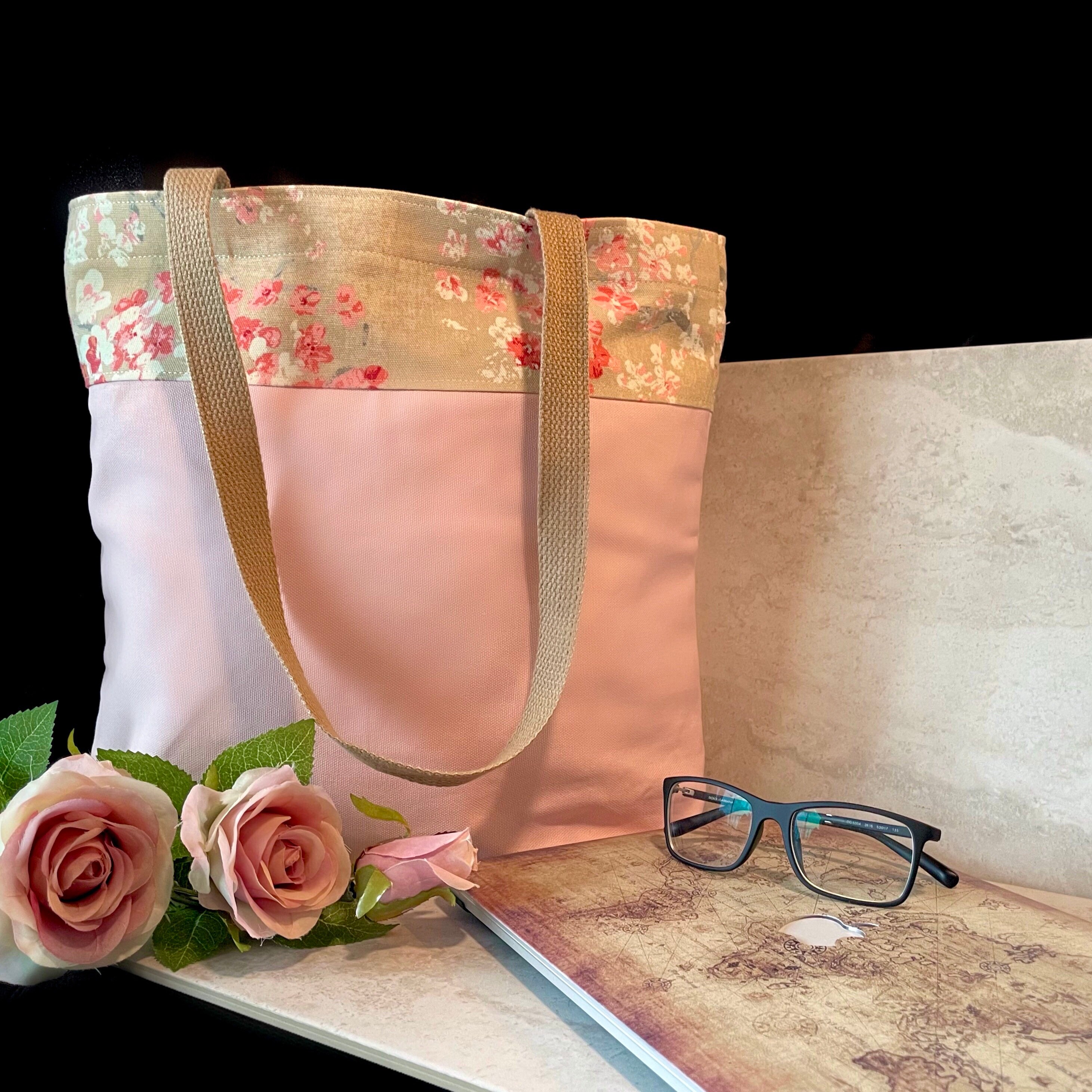 Pink Floral Tote Bag Handmade Laptop Bag Womens Tote Bag Etsy