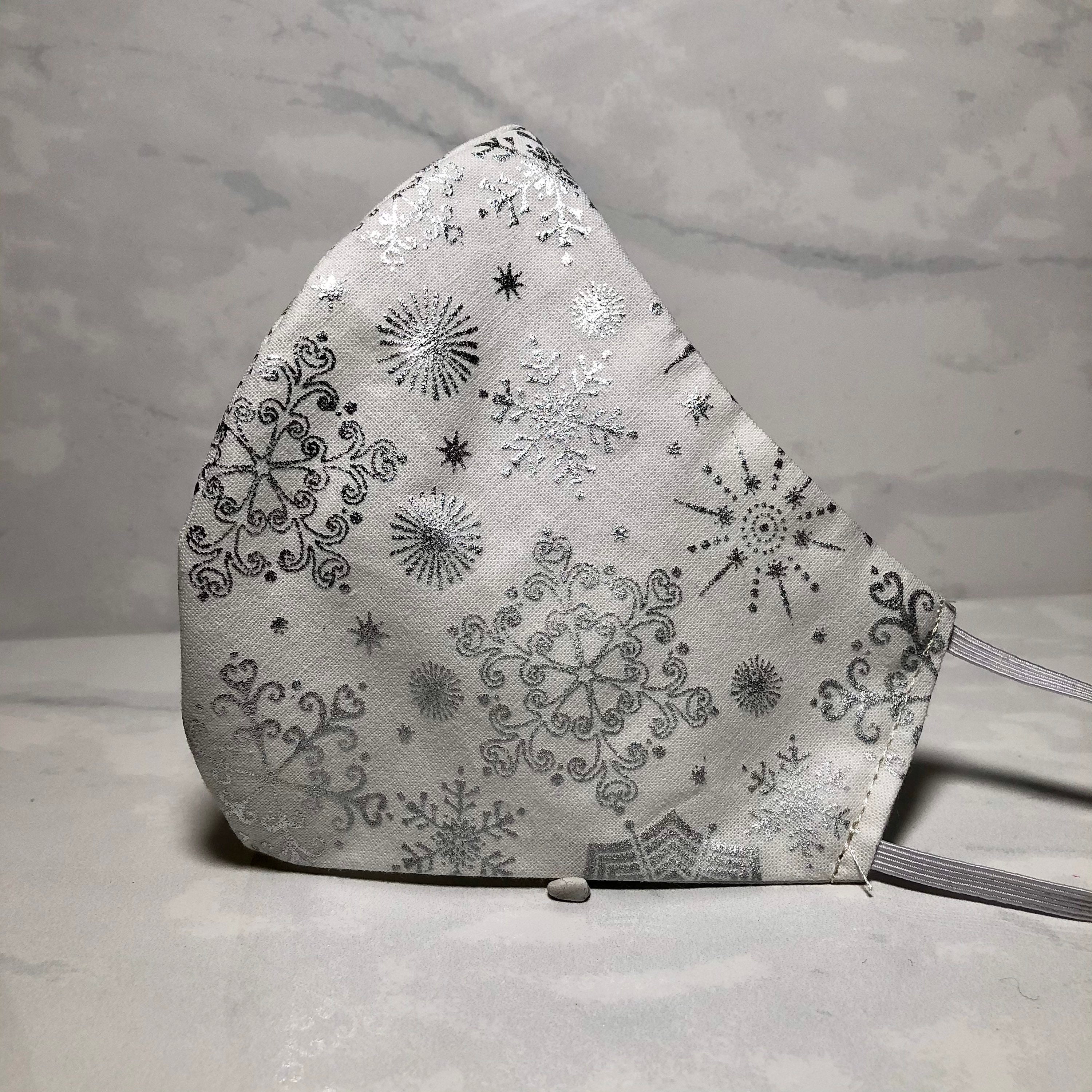 White Silver Snowflakes Face Mask | Masks for Fall Double Multi Layer…