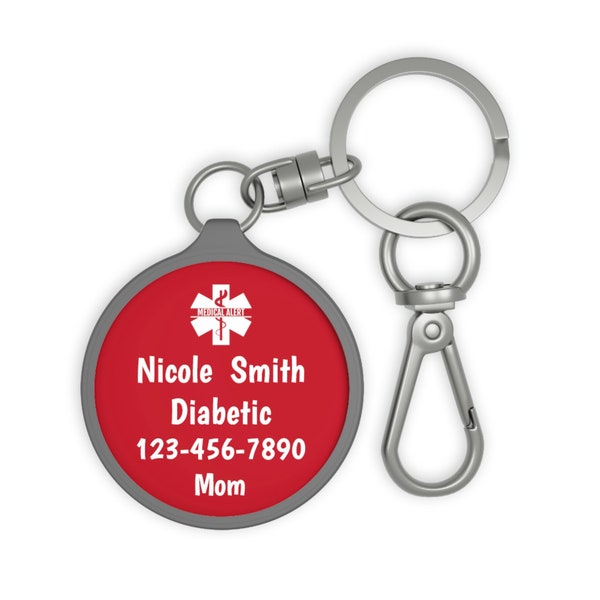 Custom Medical Alert Key Chain, Medical ID tag, Personalized Kids medical alert, Medical alert key ring, Medical ID information