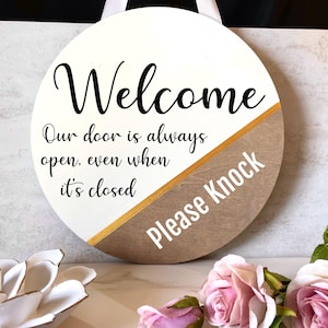 Personalized Sign, Custom Reversible Sign,  Welcome sign, Door hanger, Office Door sign, Baby sleeping sign, Please knock, In a meeting sign