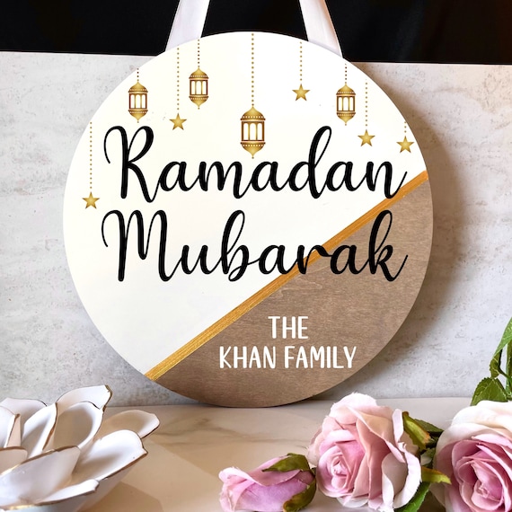 Banner Decorativo Eid Mubarak Per Porta, Cartello Ramadan Con Scritte Blu, 100x39,5 Cm - 2