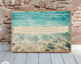 Aqua Zen Ocean Quote Print | Calming Beach House Decor, Instant Download