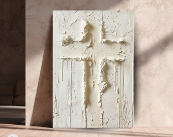 Neutraal gestructureerd kruis afdrukbaar, modern minimalistisch muurdecor, christelijke digitale download