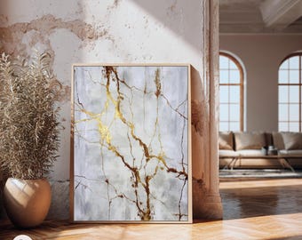 Gold Veined Abstract Art Print, Beige Textured Wall Decor, Digital Download