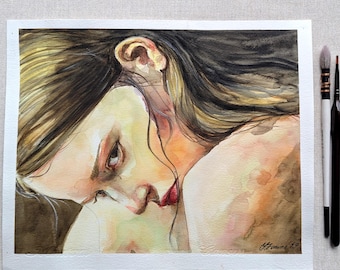 Expressive Portrait Art, Original Watercolor Painting