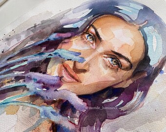 Beautiful Woman Art Abstract Portrait Female Portrait Watercolor Art Colorful painting Girl in Flowers Portrait Original Artwork