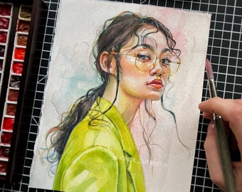 Watercolor Art, Girl Portrait, Original Painting