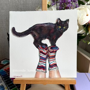 Cat Painting, Original Watercolor Art, Pet Portrait, Modern Art, In A Single Copy