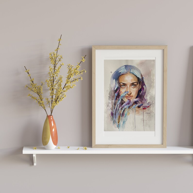 Beautiful Woman Art Abstract Portrait Female Portrait Watercolor Art Colorful painting Girl in Flowers Portrait Original Artwork