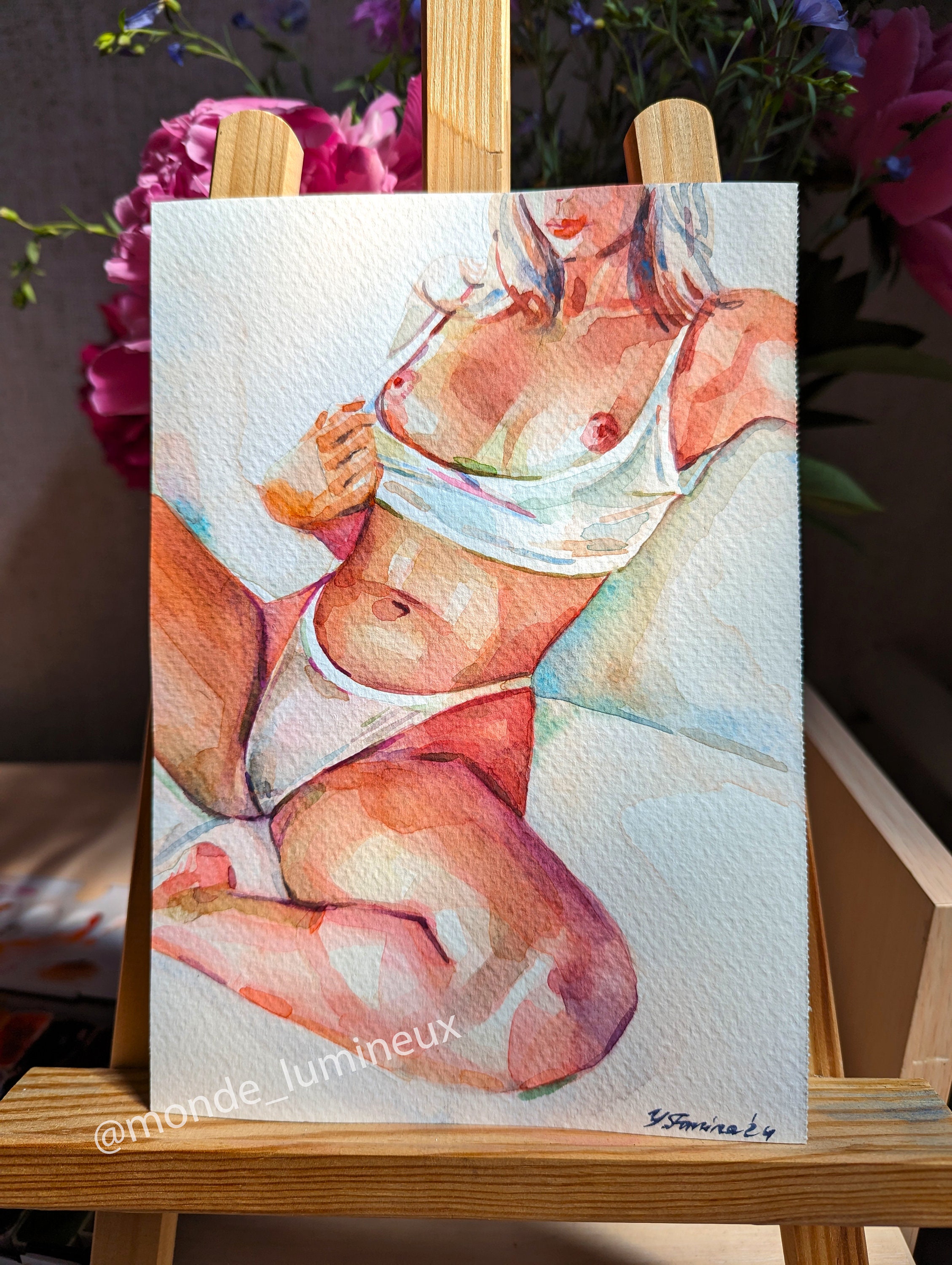 Erotic Watercolor Painting, Sexy Girl Art, Hand Painted Nudes Art, Mini  Painting
