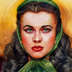 Ritratto di Vivien Leigh, dipinto ad acquerello originale, opera d'arte di Scarlett O'Hara, quadro dipinto a mano di Via col vento