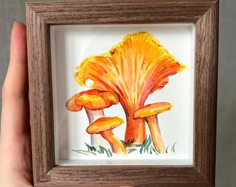 Pfifferling Pilz Malerei, Eingerahmt Original Kunst, Unikat