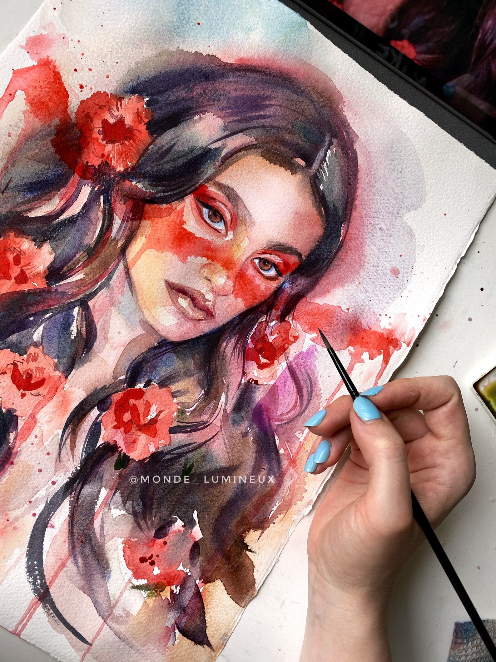 Original Painting Watercolor Portrait Abstract Lady Art | Etsy