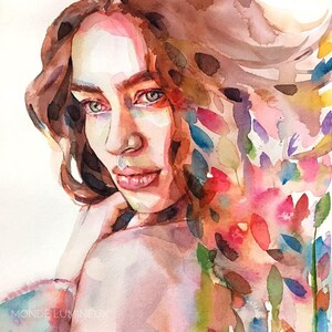 Original Watercolor Portrait Painting: Abstract Floral Art