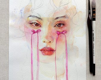 手描きの少女の肖像画：合成皮革に描かれた8x10の水彩画 - Etsy 日本