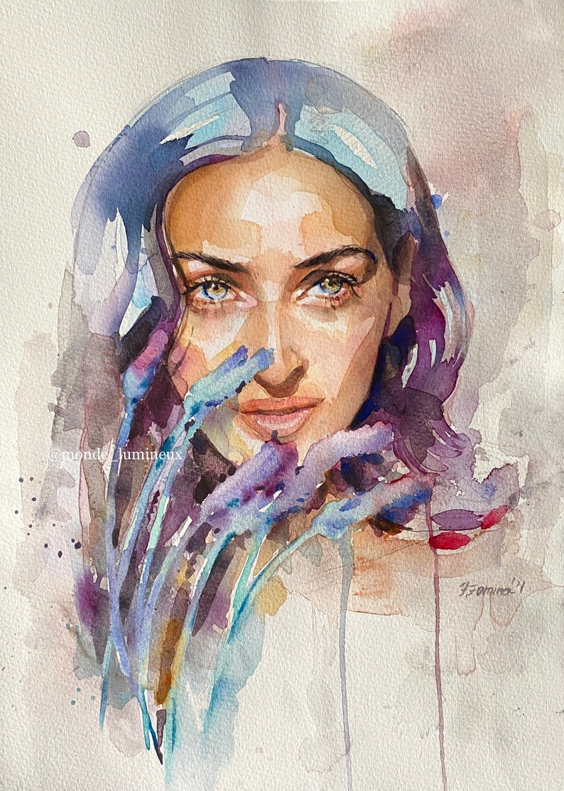 Beautiful Woman Art Abstract Portrait Female Portrait Watercolor Art Colorful painting Girl in Flowers Portrait Original Artwork