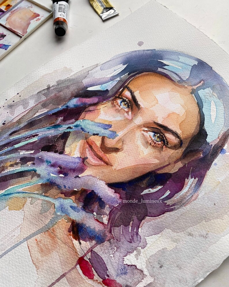 Beautiful Woman Art Abstract Portrait Female Portrait Watercolor Art Colorful painting Girl in Flowers Portrait Original Artwork