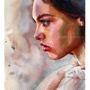 Emotional Watercolor Portrait, Original Hand Painted Art, Pretty Girl Art, Home Decor, Wall Art