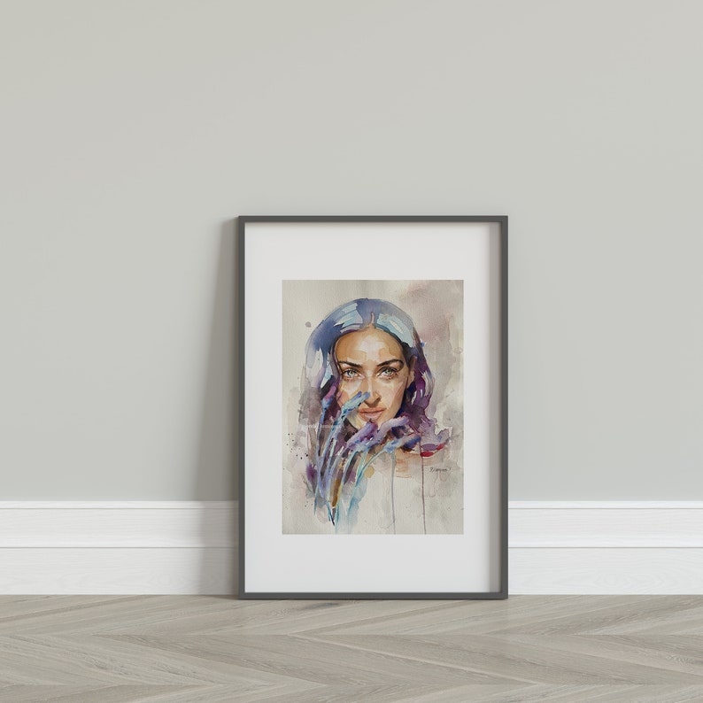 Beautiful Woman Art Abstract Portrait Female Portrait Watercolor Art Colorful painting Girl in Flowers Portrait Original Artwork