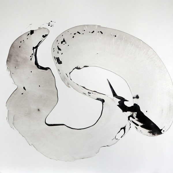 Abstract Painting Original Art Acrylic Black & White Minimalist Painting Paper Abstraction Minimalism Art Biomorphic Art Minimal Abstract