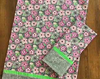 New 1 Pair Pillowcases, All Cotton, Standard/Queen, Pink/Gray Floral, Ready to ship for FREE!