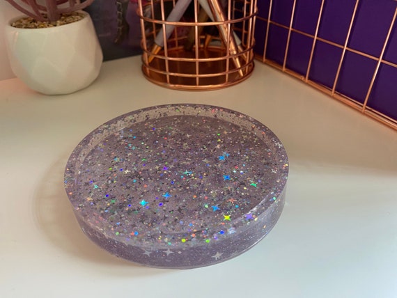 Handmade Resin Coasters. Super Sparkly Purple And Holographic Glitter. Set  Of 4.