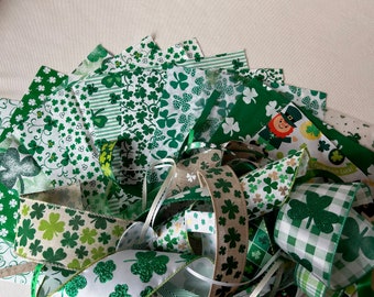 Fat sixteen fabric bundle, St. Patrick fabric and ribbon, Vintage cloth