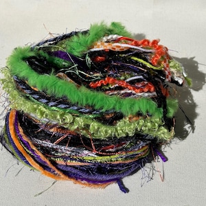 50 yards yarn sampler, Fiber for embellishments, Mix media arts, Weaving yarn bundle, Fiber arts, Yarn add-ins, Craft yarn, Halloween Colors