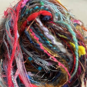 60 yards yarn sampler, Fiber  for embellishments, Mix media arts, Multicolor weaving yarn bundle, Fiber arts, Yarn add-ins, Craft yarn