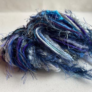 50 yards yarn sampler, Fiber for embellishments, Mix media arts, Multicolor weaving yarn bundle, Fiber arts, Yarn add-ins,  Blue craft yarn