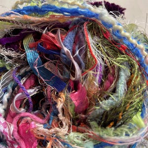 50 yards yarn sampler, Fiber  for embellishments, Mix media arts, Multicolor weaving yarn bundle, Fiber arts, Yarn add-ins, Craft yarn