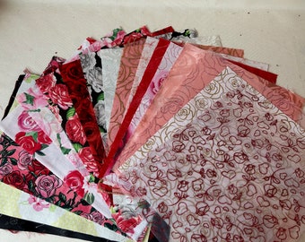 Fat sixteen fabric bundle, 17 piece bundle, Red roses, Pink roses