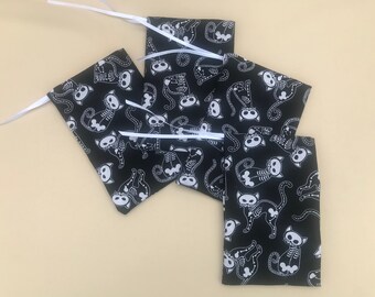 Halloween Leckerlibeutel, 6er Set Baumwoll Goodie Bags, Skelettkatzen Design