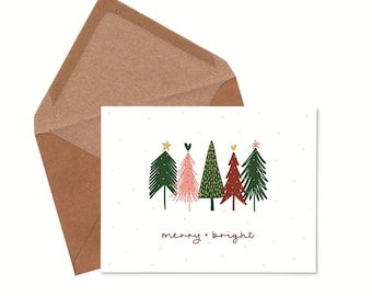 Merry and Bright Christmas Tree Card  | Holiday Cards | Greeting Cards | Christmas Cards | Winter Scene Card