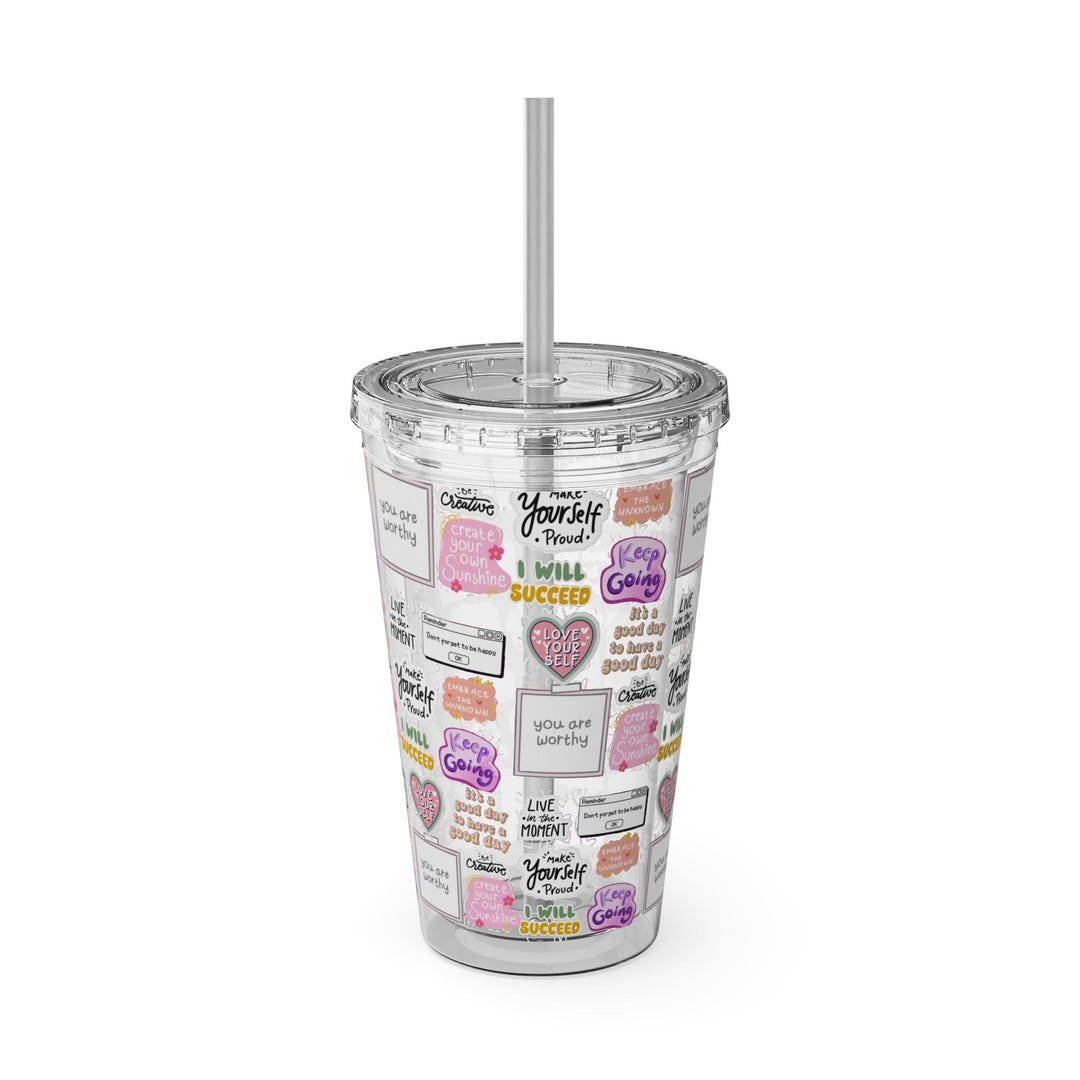 Encouraging Quotes Collage Tumbler | 16oz Straw Cup, Positive ...