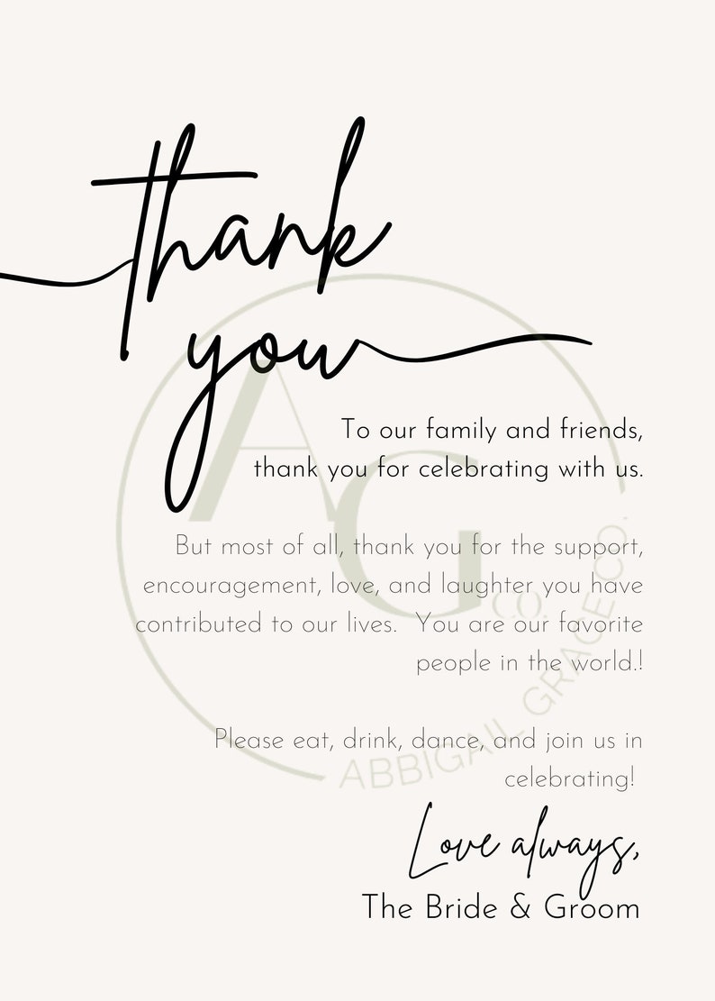 Thank You Reception Cards Etsy