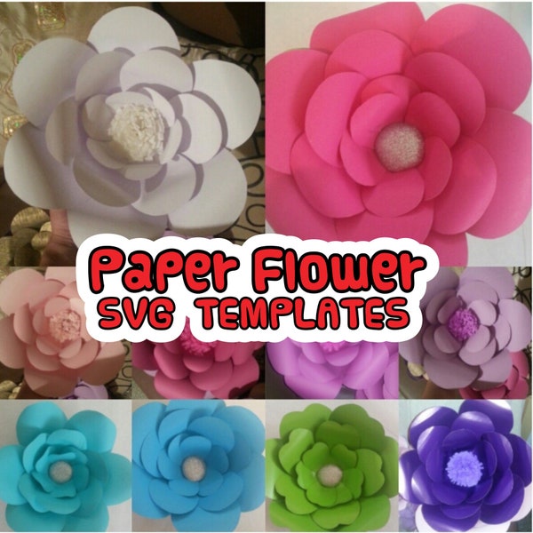 Paper Flower SVG TEMPLATES, SET of 50 Petals, 4 Bases, 6 Centers, and 4 Leaves | giant paper flower templates, molde de flores de papel