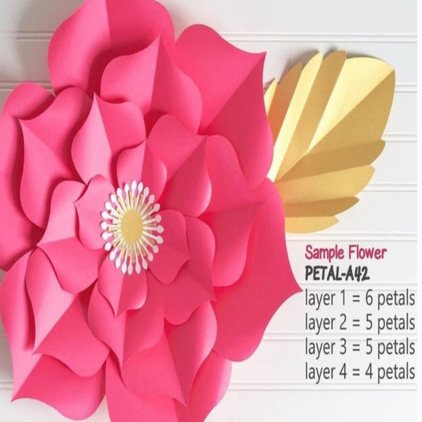Paper Flower SVG TEMPLATES, SET of 50 Petals, 4 Bases, 6 Centers, and 4 Leaves | giant paper flower templates, molde de flores de papel