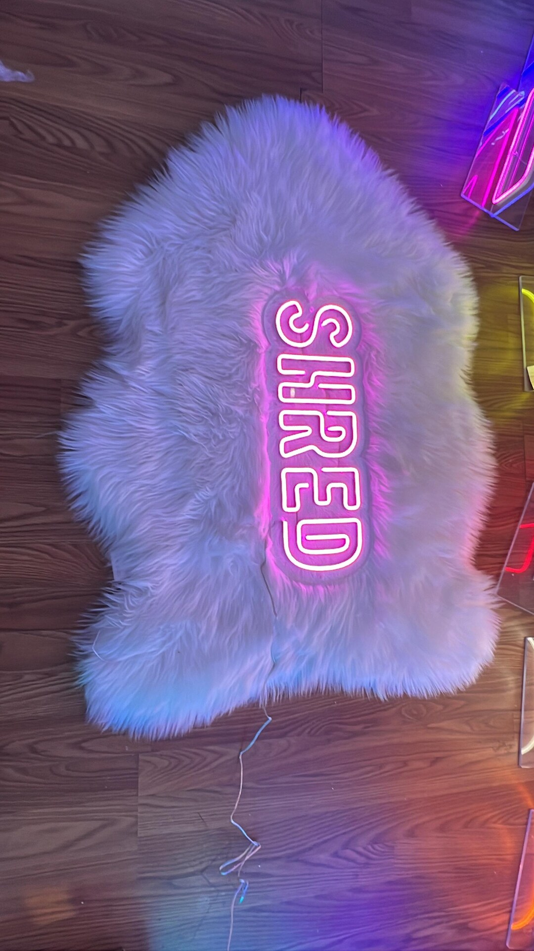 Fluffy Fur Rug With Neon Sign Custom Light Rug, Soft Shaggy Faux Fur ...